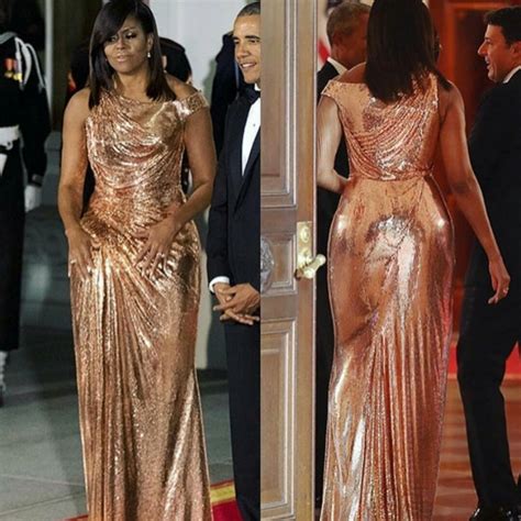 gold versace dress michelle obama|Obama rose gold dresses.